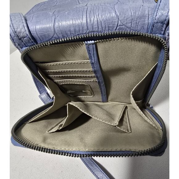 American Leather Co. Kansas Crossbody Bag Croc Embossed Leather Purse Blue - Picture 11 of 11